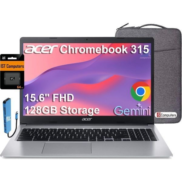 [해외] acer 에이서 Chromebook 315 노트북 15.6인치 FHD Intel Celeron N4500 4GB RAM 128GB 저장공간 64GB eMMC SD 카드 가정 학생용 긴 배터