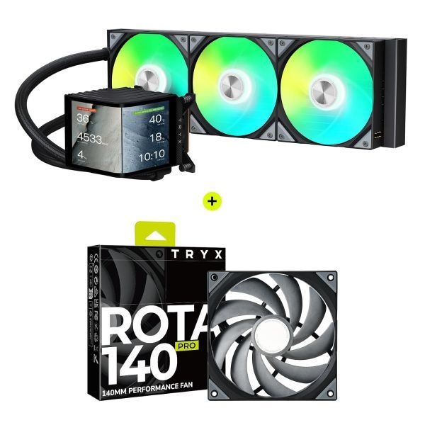 TRYX [해외] TRYX 트릭스 파노라마 360 ARGB 곡면 스크린 360mm 일체형 수랭 쿨러 ROTA PRO 140 고성능 LCP 케이스 팬 번들 298740
