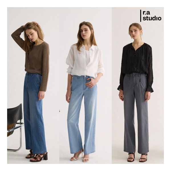 [라스튜디오] [최초가 77,000원] 다트 슬랙스 데님 3종세트
