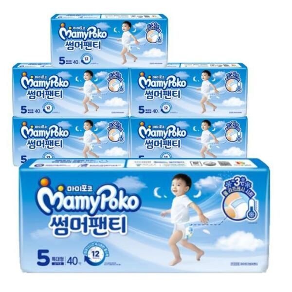 [셀러허브 유아동] 마미포코 썸머팬티 남아용 팬티 5단계 특대형 40Px6팩