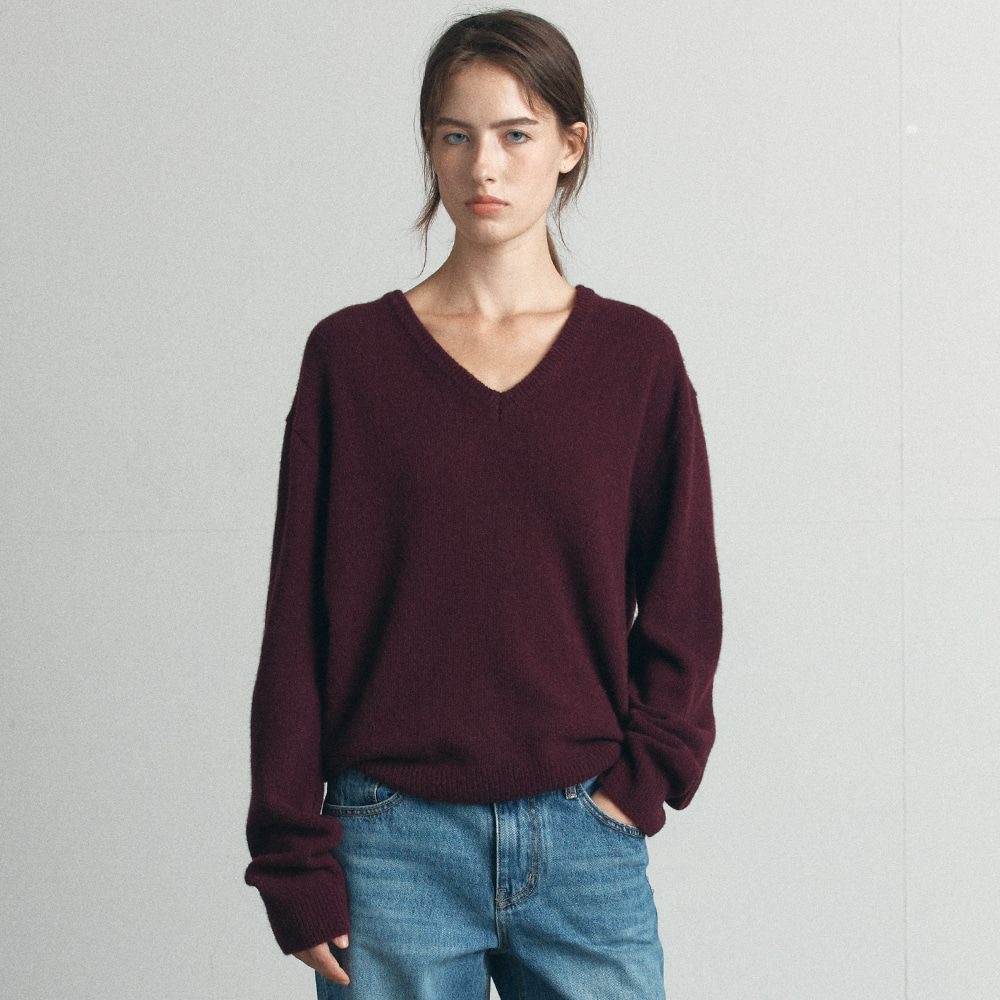 Loose fit V-neck knit [KNFW06KN01]_Burgundy