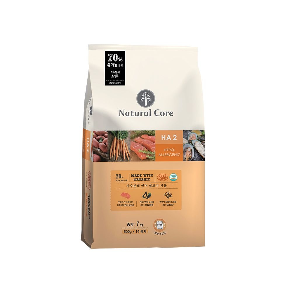 네츄럴코어 유기농 70% 연어 강아지 사료 7kg(500g x 14ea) 가수분해 애견 반려견 사료