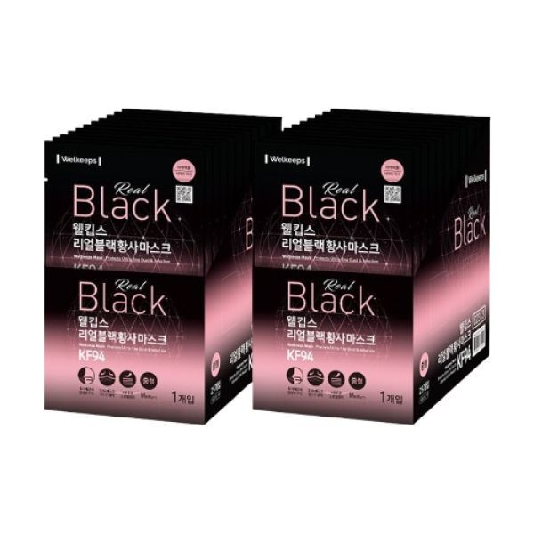 (정품) 25개입2개 웰킵스 리얼블랙 미세먼지 황사 방역 마스크 KF94 중형+컴포트핏 데일리 10매입 중형 2개