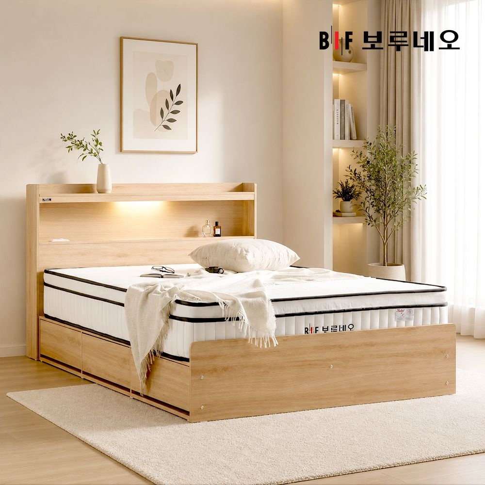 제니아 통서랍 국내제작 LED 조명 멀티 수납형 서랍형 침대 프레임 7종(매트리스 미포함)