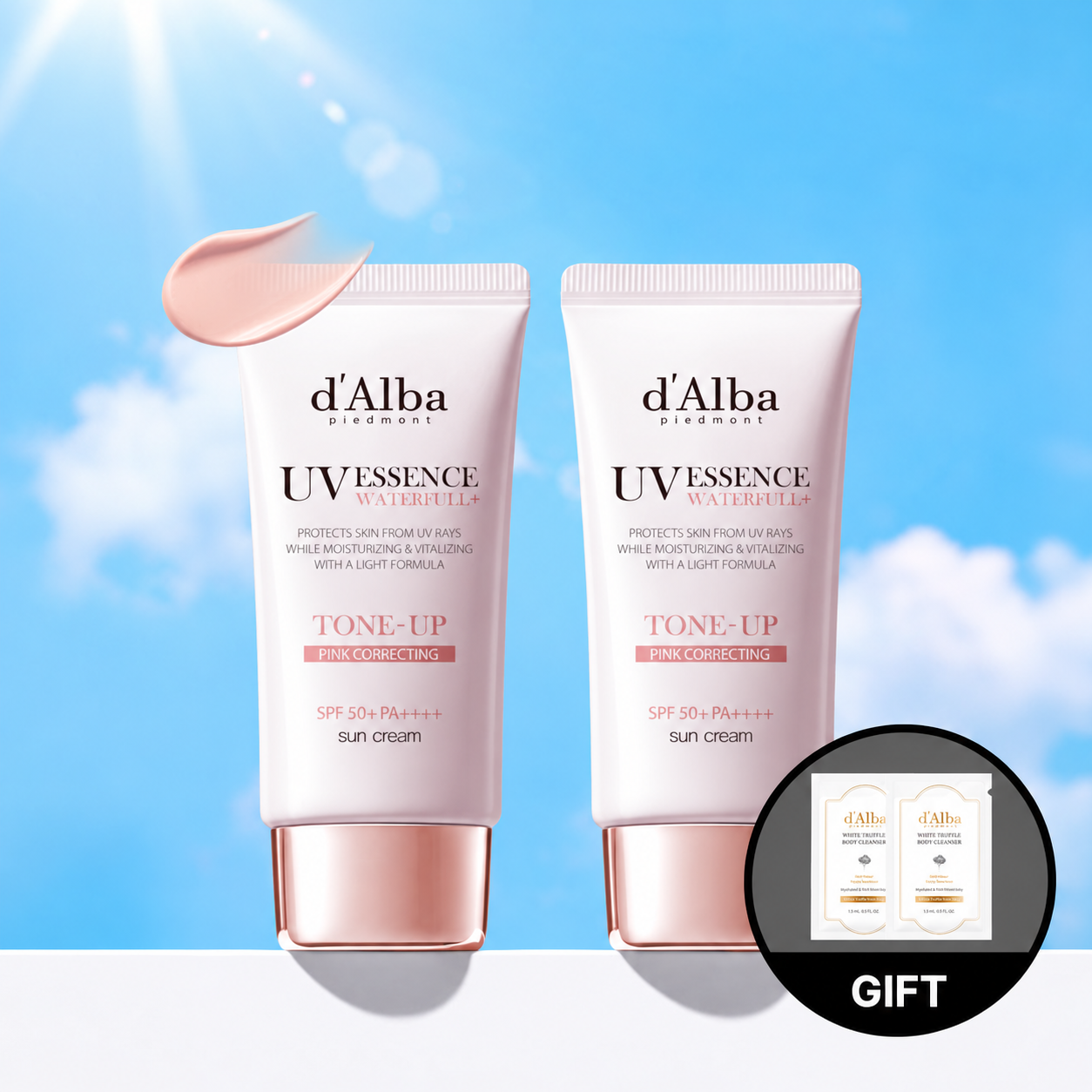 [1+1] 핑크 톤업 50ml(2개)+오일 세럼 바디 클렌저 7ml 2매 증정