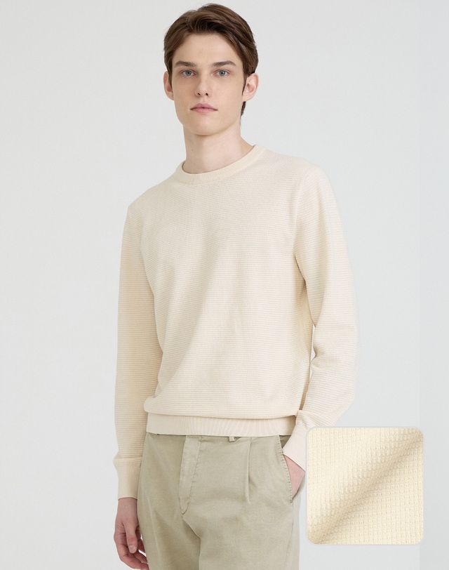 닥스 맨 [25SS] [SUPIMA COTTON] 텍스쳐드 크림 라운드 긴팔 스웨터 DMSW5AC03CR