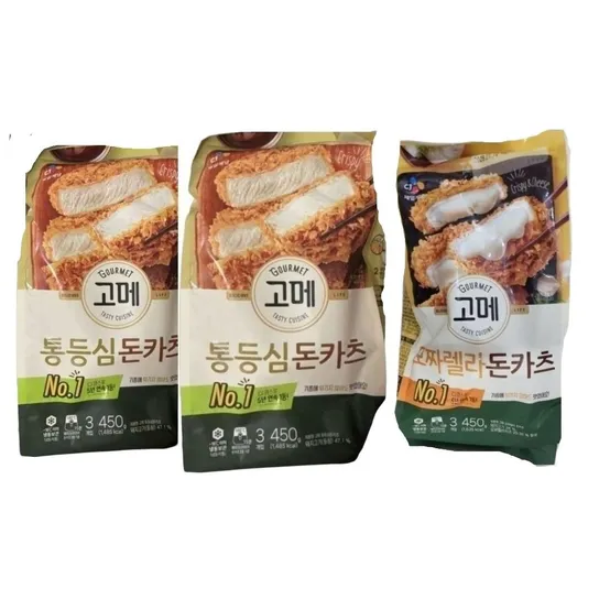 씨제이 고메 통등심 돈카츠 450g 2봉 플러스 모짜렐라 돈카츠 450g 세트 에어프라이어 겉바속촉 간편 아이반찬