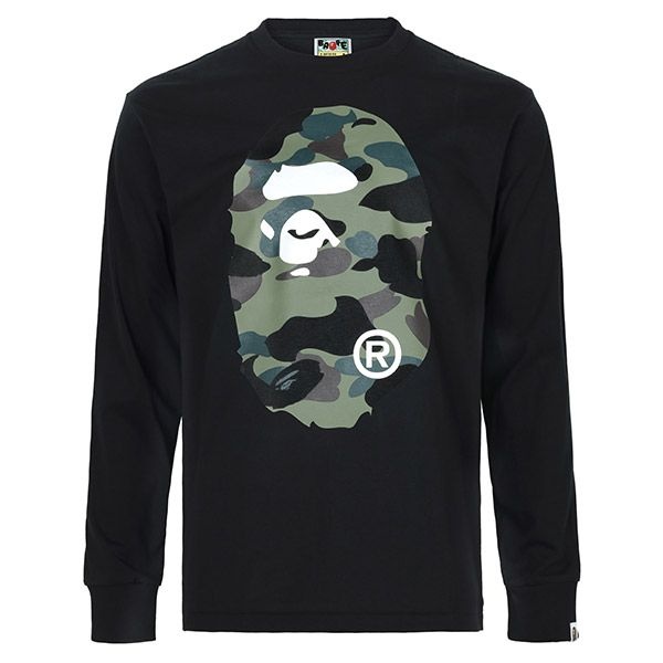 베이프 블랙 그린 1ST 카모 빅 에이프 헤드 긴팔 티셔츠 001LTM301015M BLACK GREEN