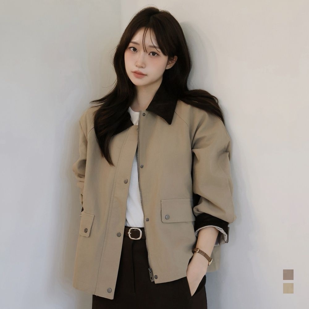 옥스포드 카라 배색 워크 자켓_3colors