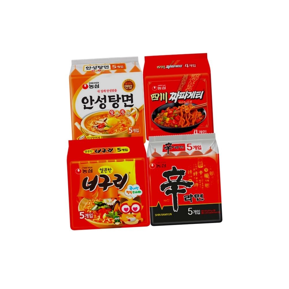 신라면 5봉 + 안성탕면 5봉 + 너구리 5봉 +사천짜파게티 4봉 총 19봉