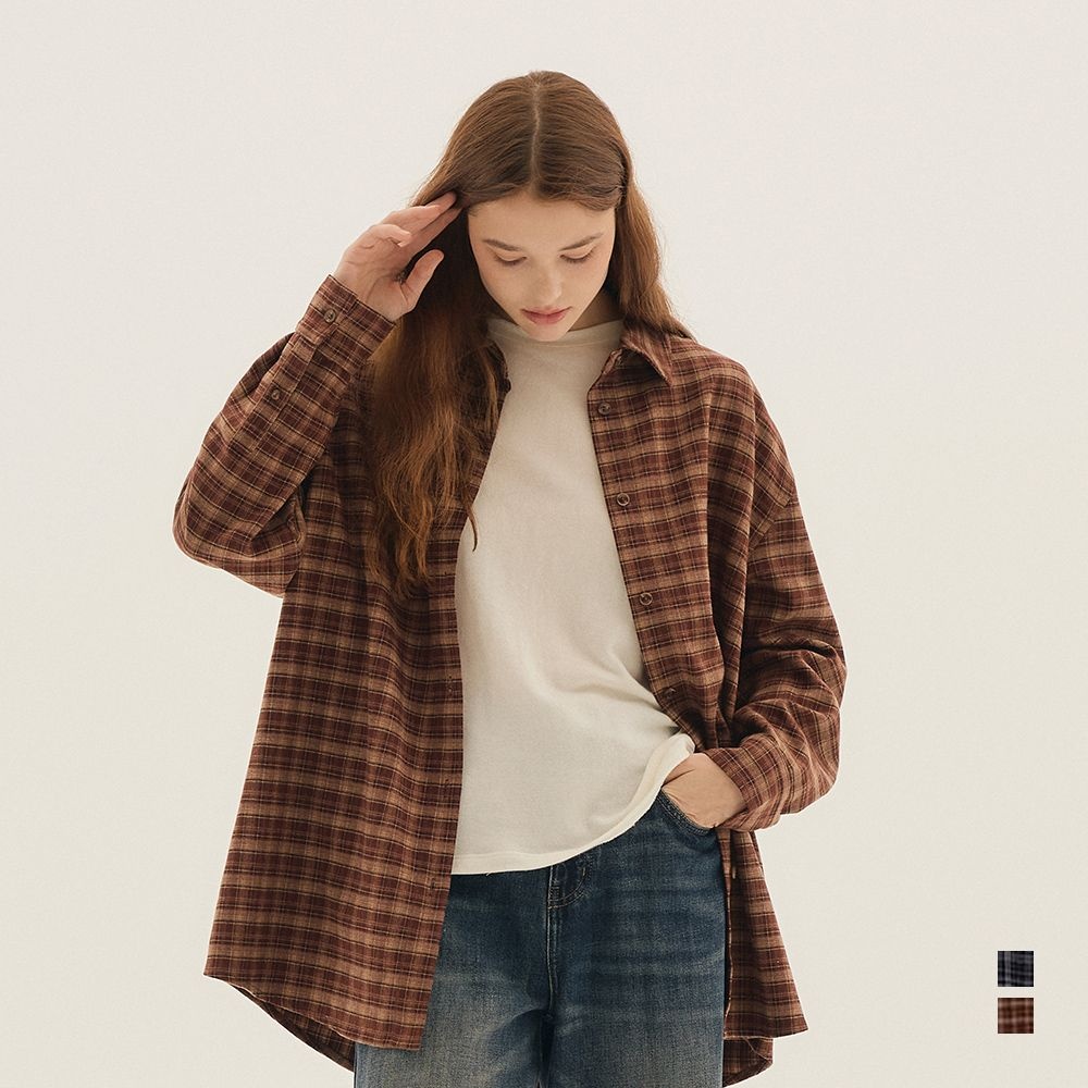 마인드브릿지 우먼 폴리 레이온 플란넬 체크 오버사이즈 셔츠_2colors