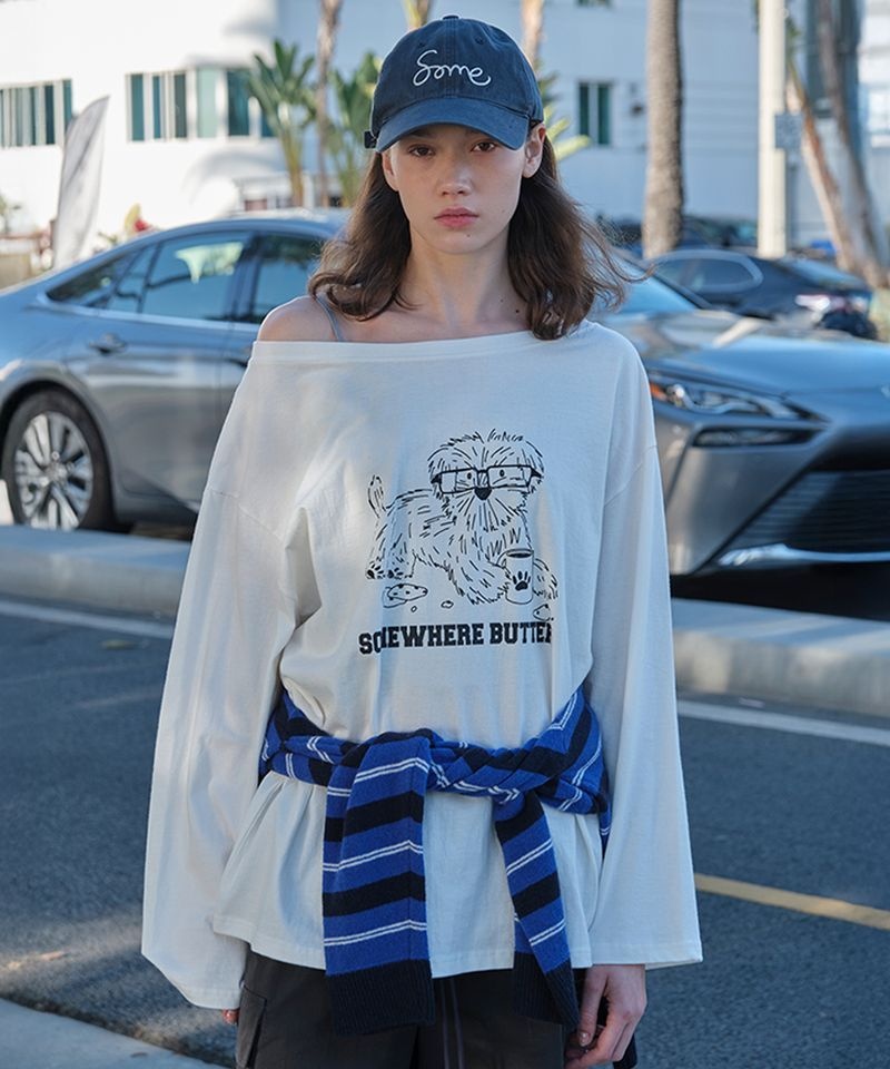 SOMEWHEREBUTTER [10월 23일 배송] 썸웨이버터 SOMEWHEREBUTTER Glasses Puppy Long Top - Ivory S6STS09IVF 130944