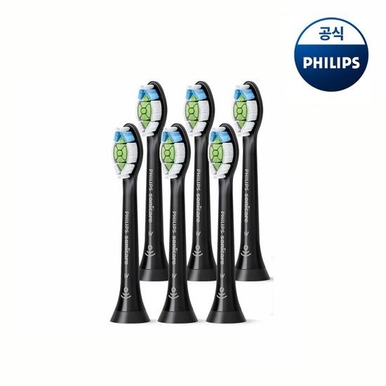 PHILIPS 소닉케어 W 옵티멀 화이트 칫솔모 블랙 6개입 HX6066/91