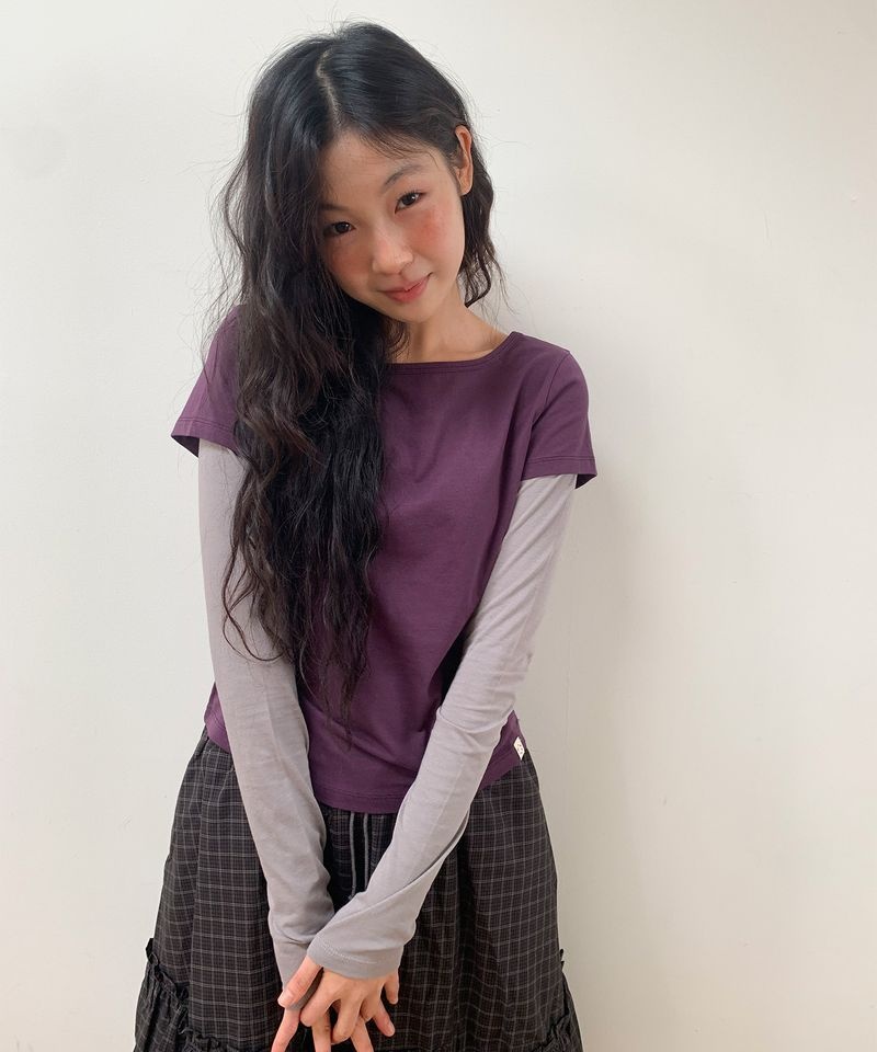 OHESHIO 10월 23일 배송 오헤시오 FLORAL LABEL LAYERED T-SHIRT, PURPLE