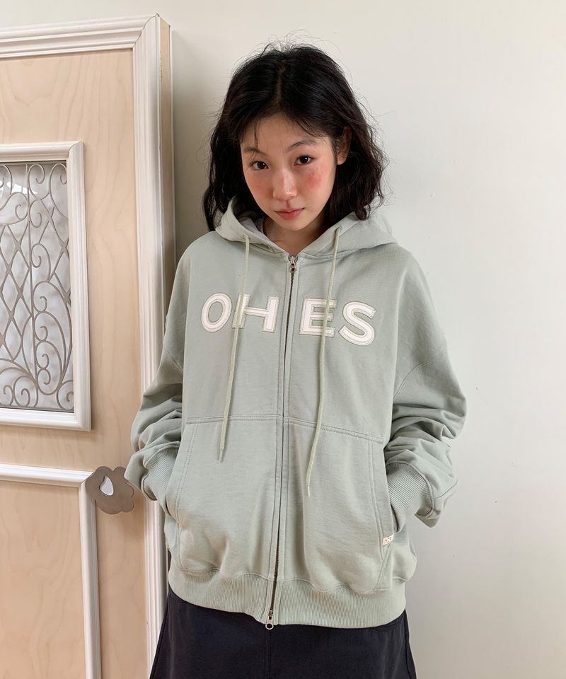 OHESHIO 10월 23일 배송 오헤시오 LOGO PATCH HOODED ZIP-UP, SAGE MINT
