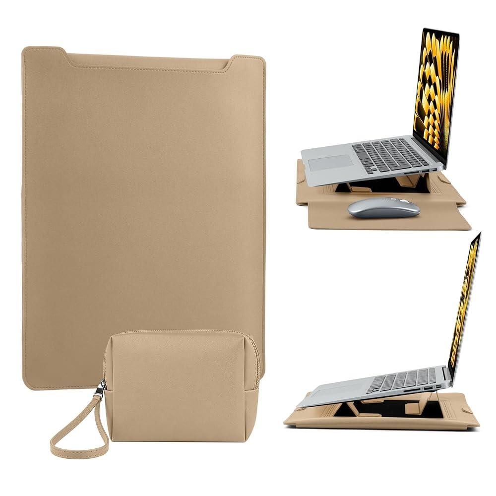 ShinKin [해외] 15-16 Inch Protective Laptop Sleeve Case with Stand, for MacBook Air 15 M5~M2 (2026-2023); Pro 16 M5~M1, Pro/Max(2026-2021), Surface/ASUS/Lenovo, PU L