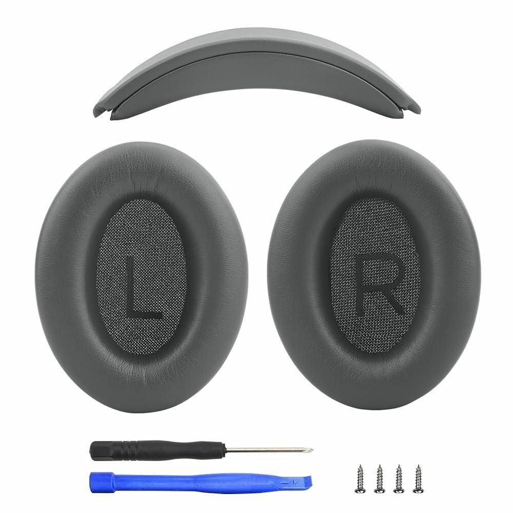 Laselan [해외] Bose QuietComfort 35 45 QC35 QC45용 이어 쿠션 및 단백질 가죽 교체 헤드밴드 패드 키트, 소음 차단 메모리 폼 포함(다크