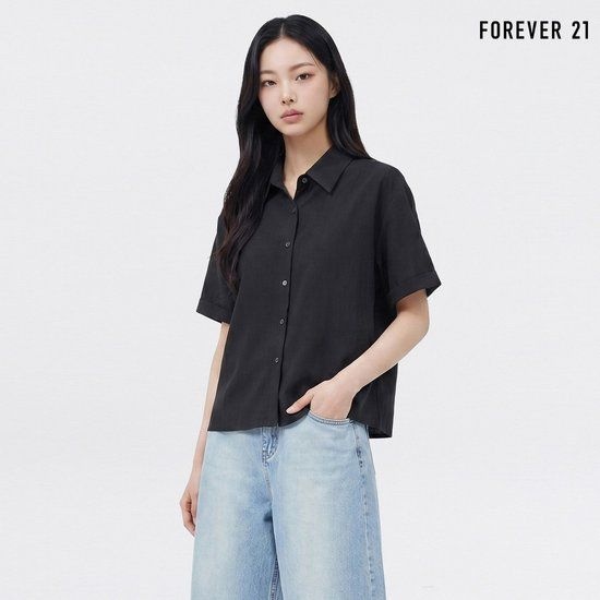 포에버21 소매 롤업 무지 반팔 셔츠 FTDBBL031 3635944