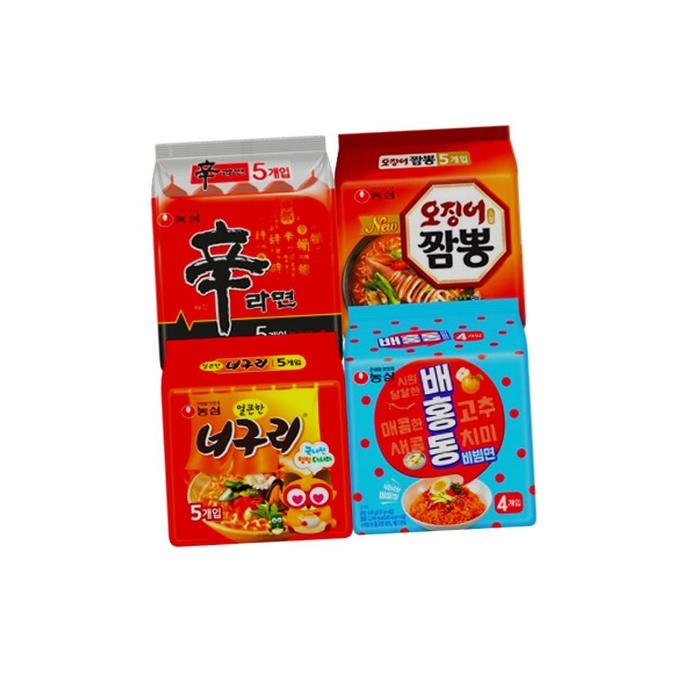 신라면 5봉 + 너구리 5봉 + 배홍동 4봉 + 오징어짬뽕 5봉 (총 19봉)
