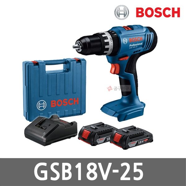 보쉬 GSB18V-25 충전 임팩트 드릴 드라이버 18V 2.0Ah 배터리 2개 2단속도조절 임팩 무선