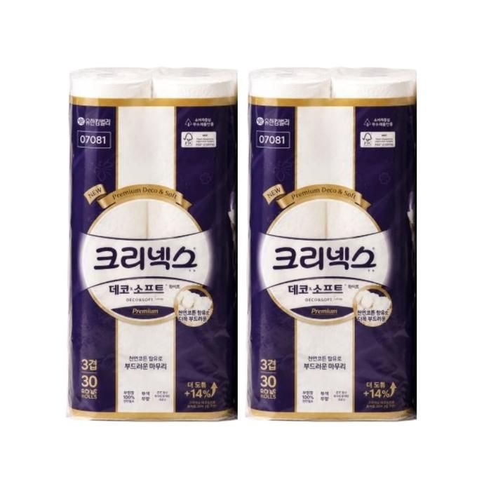 크리넥스 3겹 데코앤소프트 화이트 25M 30롤 2팩