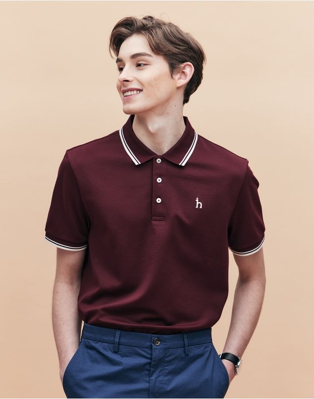 [25SS] [AIRY TWILL] 와인 더블 팁 배색 카라 티셔츠 HZTS5B437R3