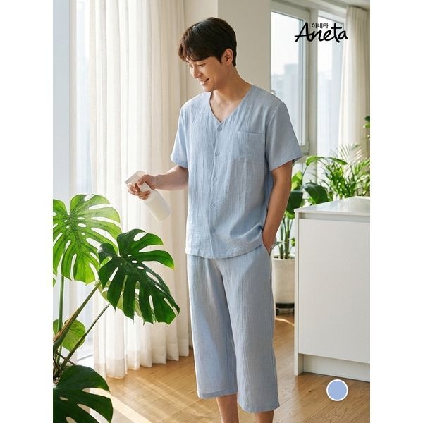 [하프클럽]올인원 아이스 린넨 인견 남성파자마 3종세트(ASET100)