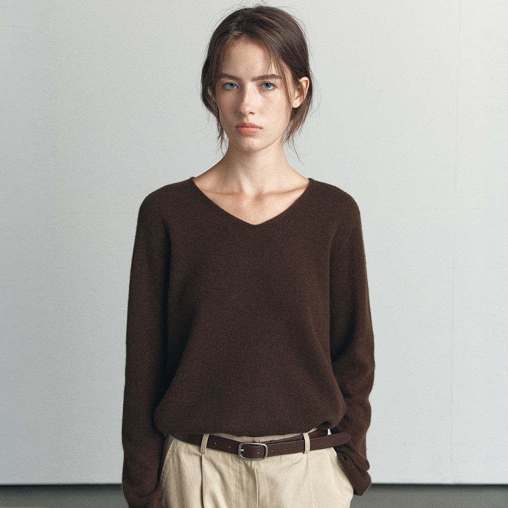 Wholegarment V-neck wool knit [KNFW06KN07]_Brown