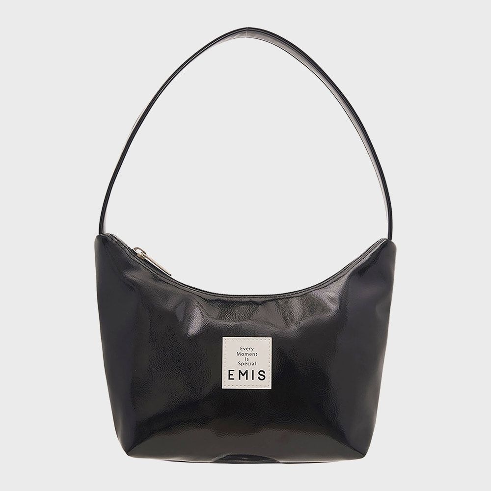NEW ENAMEL HOBO BAG-BLACK