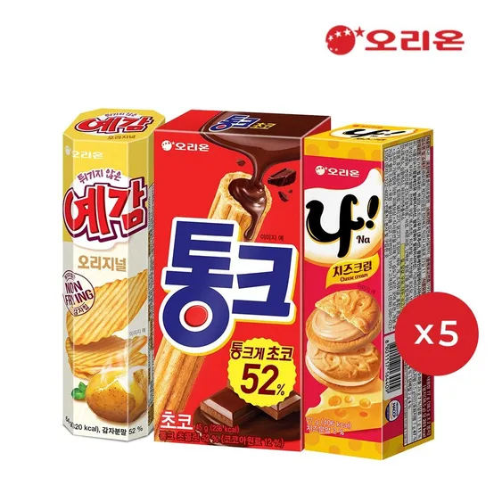오리온 통크 45g 5개 + 나샌드 77g 5개 + 예감 오리지널 64g 5개