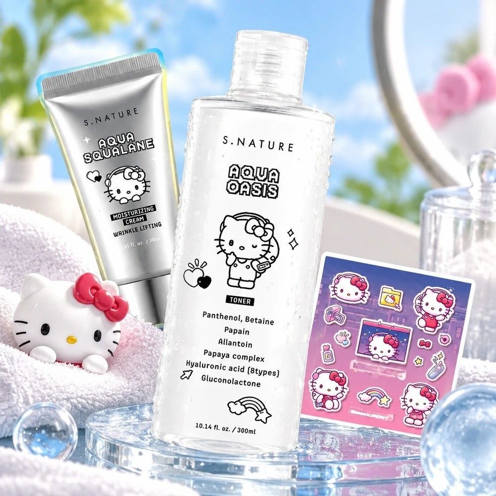 에스네이처 아쿠아 오아시스 토너 300ml+크림 30ml+헬로키티 스티커 기획