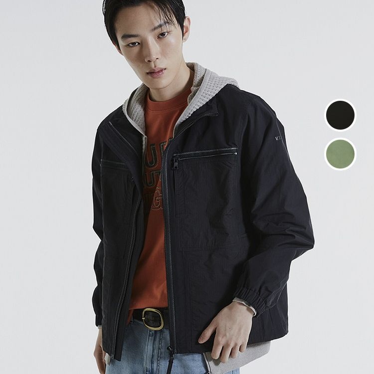 남성 립스탑 배색 포켓 하이넥 점퍼 자켓 B242JP320P