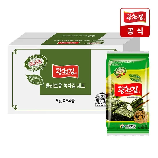 [광천김] 올리브유 녹차 도시락김 5g 54봉 / 72봉