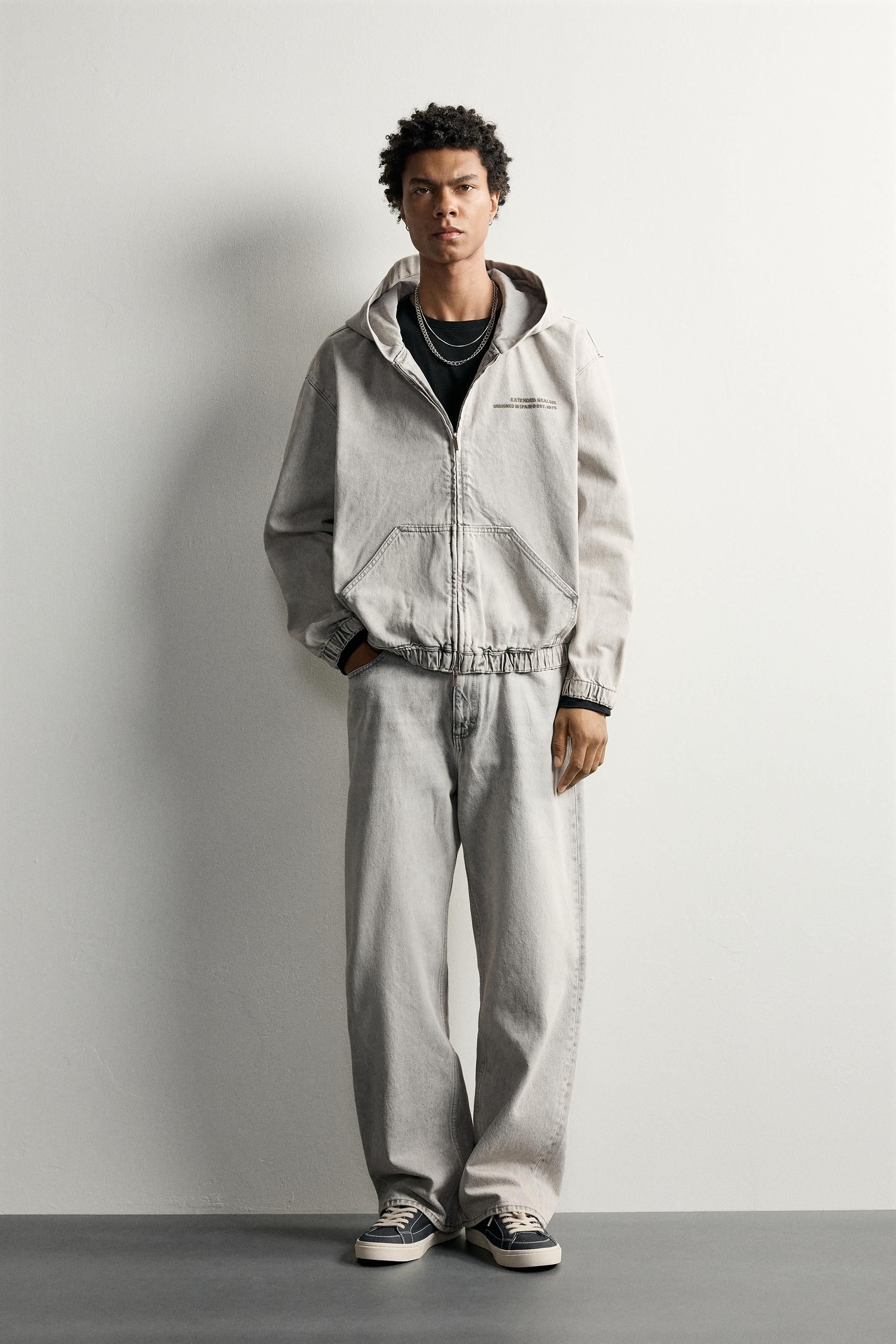 국내배송 ZARA 자라 자수 후드 데님 재킷 펄 그레이 3409305804 3409305 2215023
