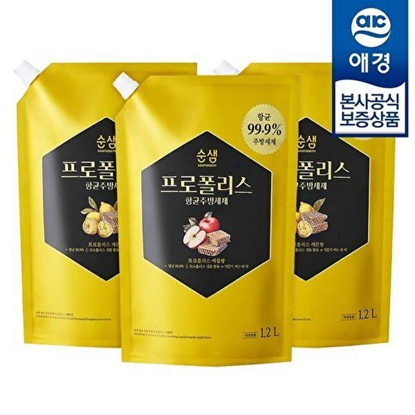 애경 [애경]순샘 프로폴리스 항균 주방세제 리필 1.2L ,3개