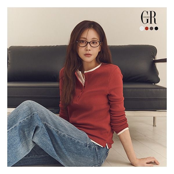 [조르쥬 레쉬] 26FW 꼼드 코튼 블렌딩 헨리넥 티블라우스 4종