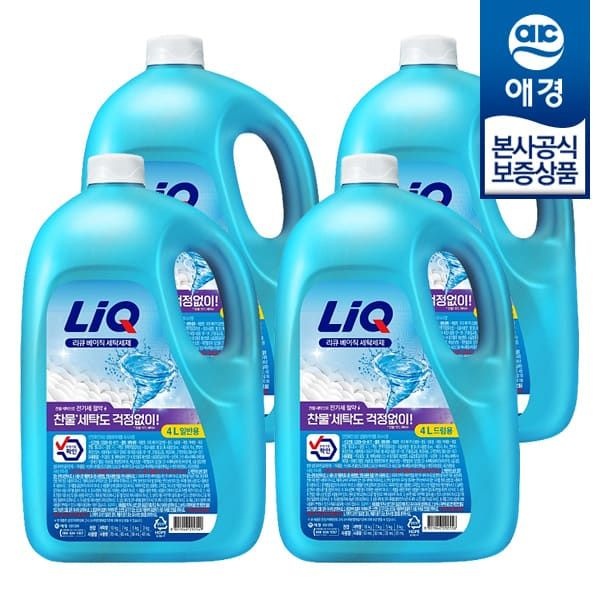 (현대Hmall) [애경] 리큐 베이직 액체세제 용기 4L x4개 (일반용/드럼용)