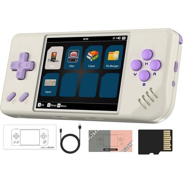 Voacle [해외] RG28XX 레트로 휴대용 게임기 리눅스 시스템 2.83인치 IPS 화면 64GB TF 카드 내장 5516개 게임 지원 멀티미디어 애플호