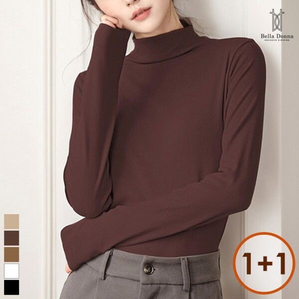 [텐제로] 1+1 벨라도나 여성 겨울 캐주얼 솔리드 반목폴라 긴팔티셔츠 모크넥 터틀넥 이너티 Bon-2567s(U)