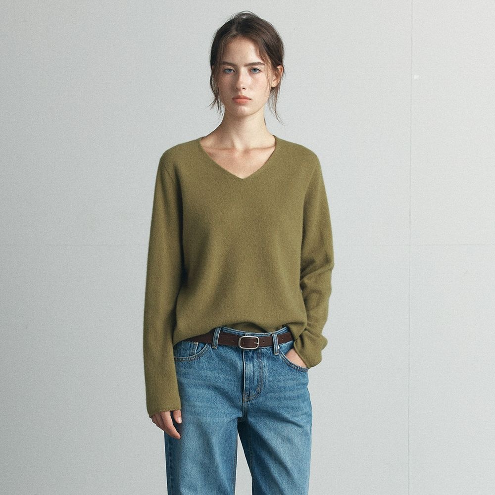 [1차:10/14 예약배송] Wholegarment V-neck wool knit [KNFW06KN08]_Olive