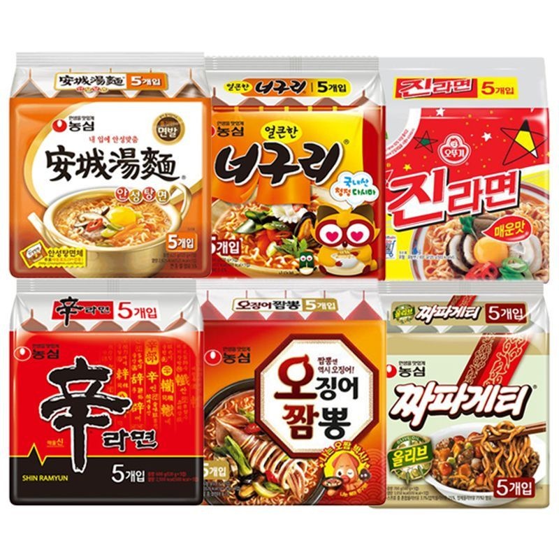 농심 라면 멀티팩 6종 (신라면+오징어짬뽕+짜파게티+안성탕면+너구리+진라면매운맛) 총 30입