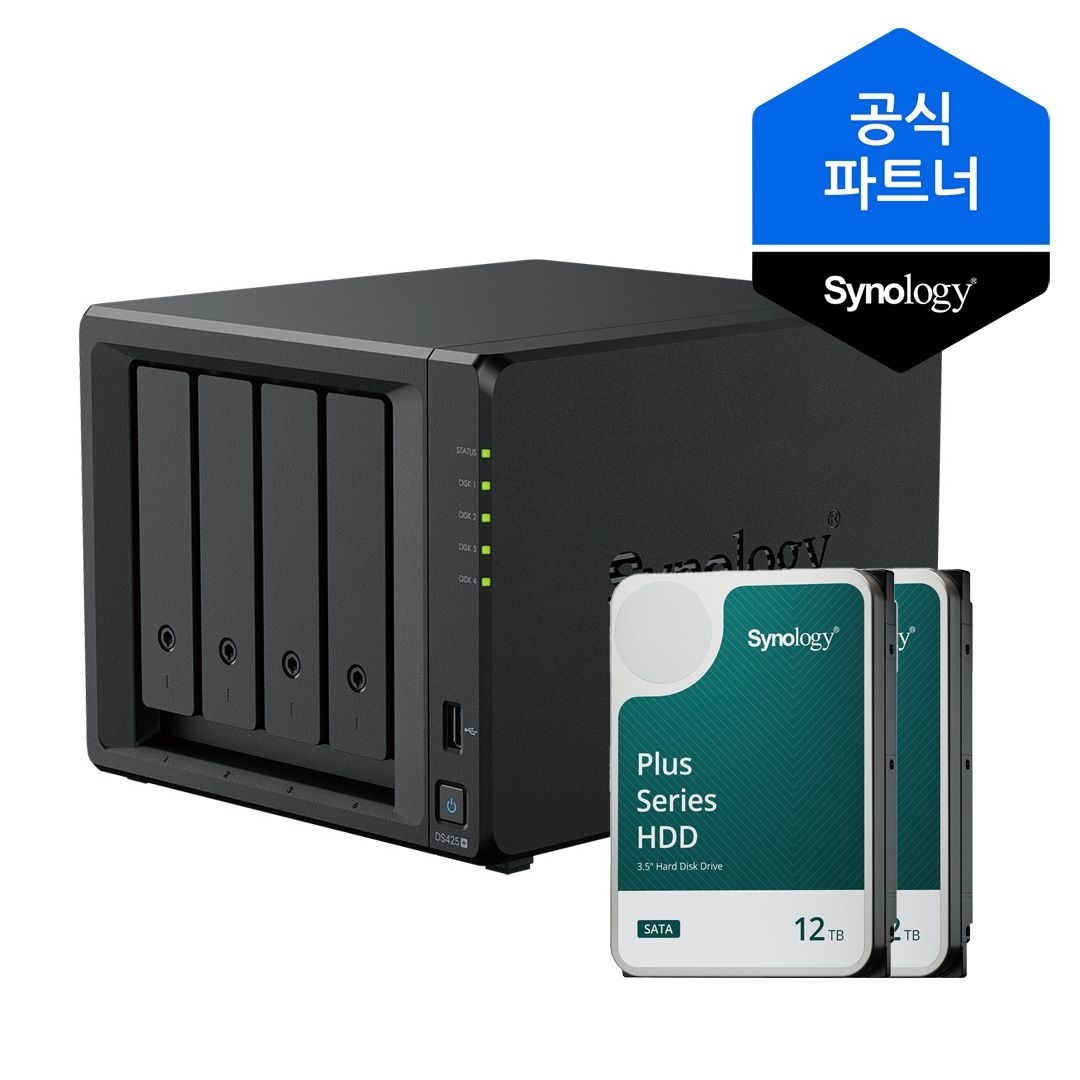 [오늘출발] 시놀로지 나스 DS425+ 4베이 24TB (12TBx2) HAT3310-12T 포함