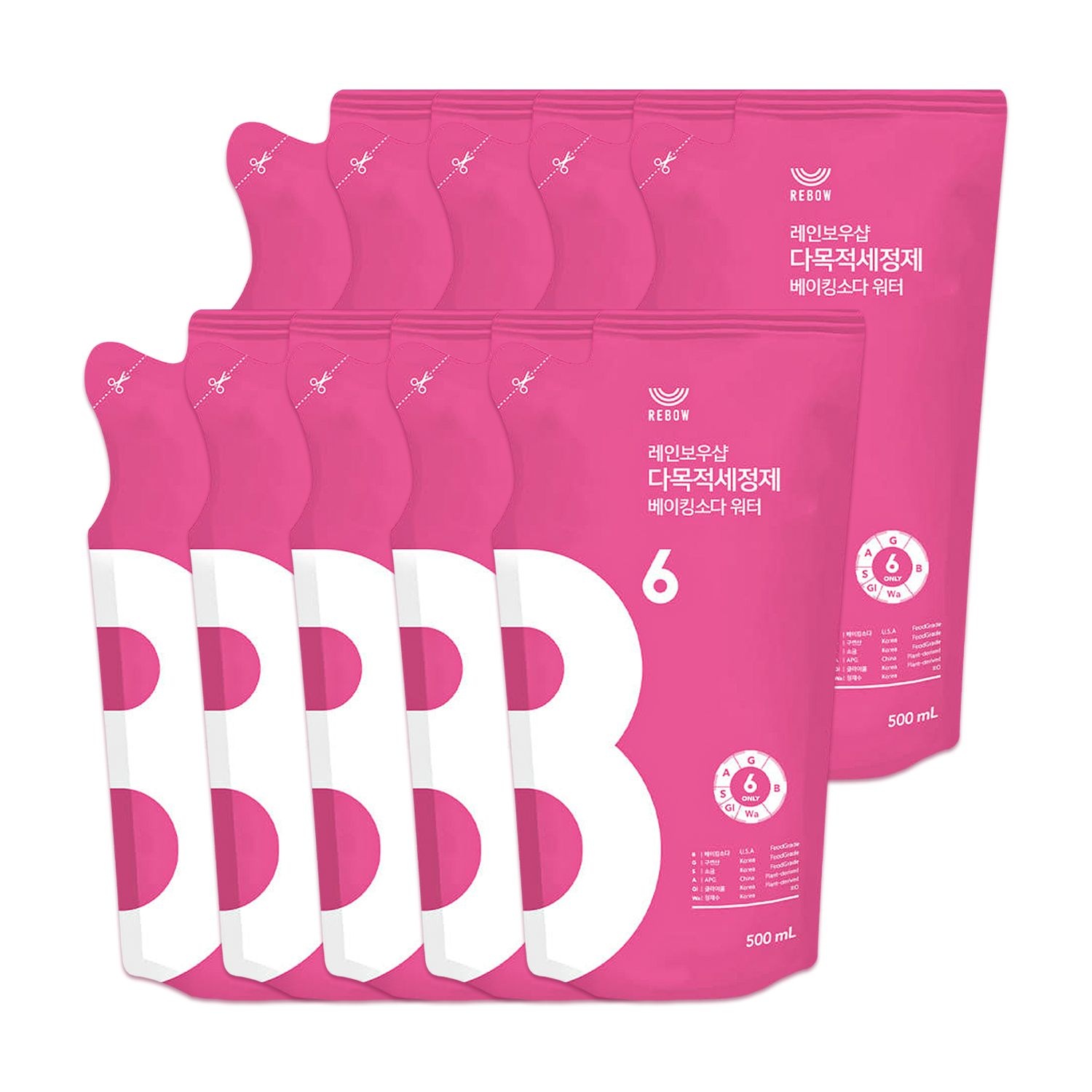 레인보우샵 레인보우샵 다목적세정제 베이킹소다 워터 500ml 리필 x10개 총5000ml 대용량