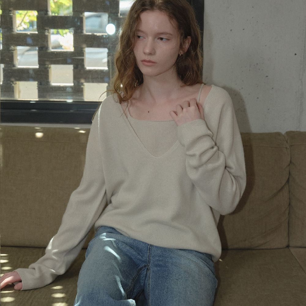 Wool cashmere V neck knit set [TIFA05SW05]_Mint