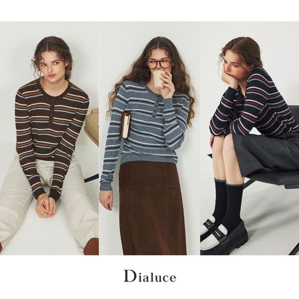 (현대홈쇼핑) 디아루체 26 FW 3도 멀티스트라이프 헨리넥 니트 3종