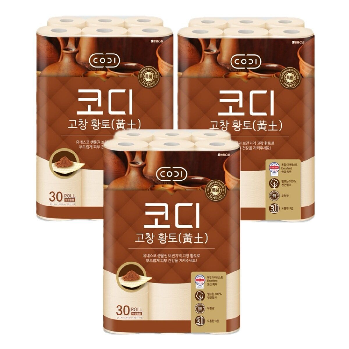 코디 고창황토 화장지 30m*30롤 3팩