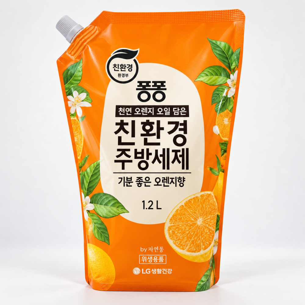 LG생활건강 퐁퐁 친환경 주방세제 오렌지 1.2L 4개