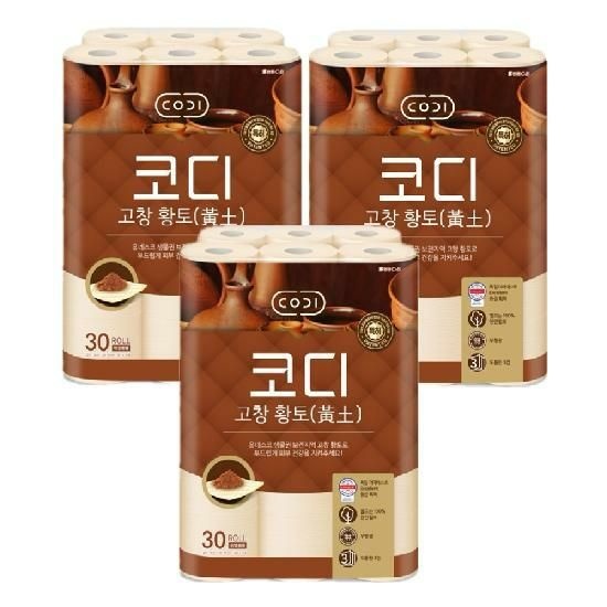 [코디]고창황토 화장지 30m*30롤 3팩