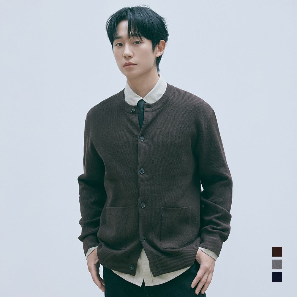 두굿_울 혼방 라운드 세미 오버핏 가디건_3colors