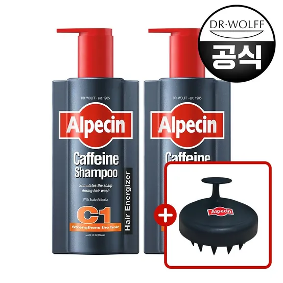 알페신 카페인 샴푸 C1 600ml (펌프형) 2개 + 두피브러쉬 증정